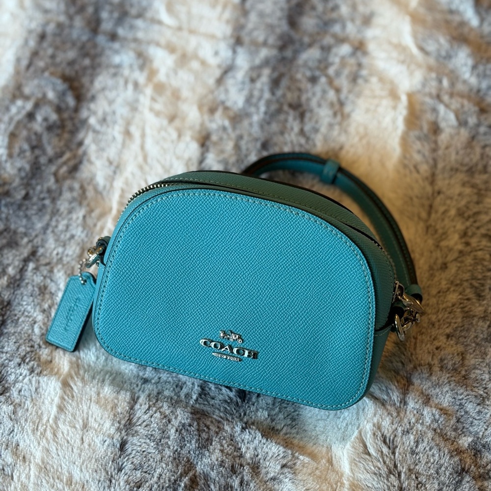 Coach Blue Crossbody Bag with Dome Shape and Zipper Closure